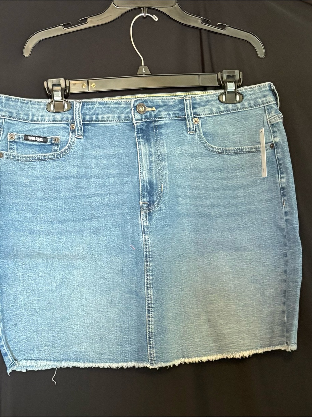 DKNY Light Blue Denim Mini Skirt - Frayed Hem
